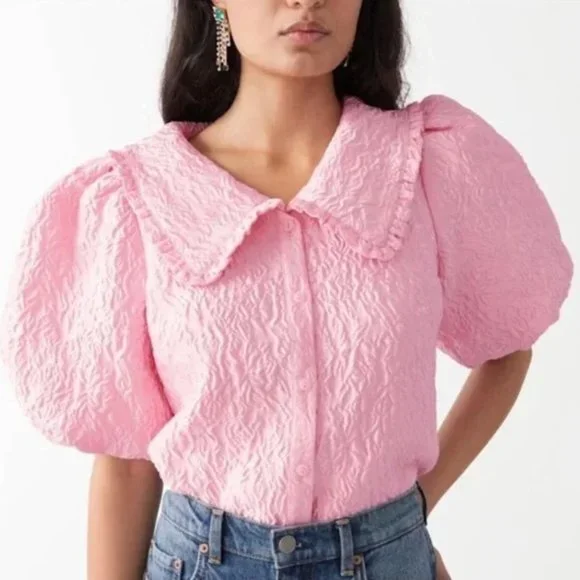 & Other Stories Textured Ruffle Collar Puff Sleeve Top - Picture 1 of 8